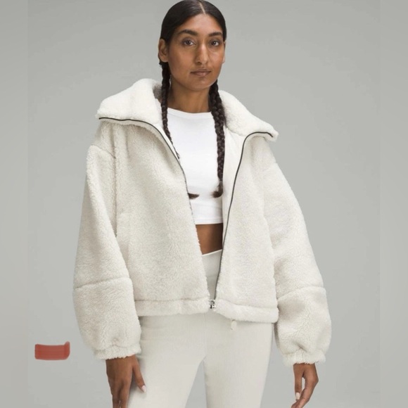 Lululemon Cinchable Fleece Zip-Up Teddy Outdoor Jacket White Opal Size 8 - Picture 2 of 8